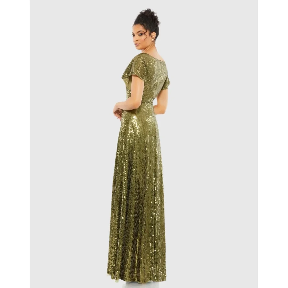 Mac Duggal 10773 size 4 Stunning Olive‎ Green Sequin Wrap Gown Embellished Waist